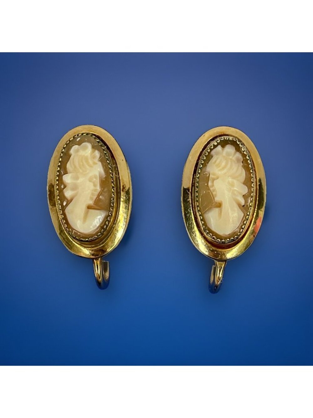 Vintage 1/20 12k Gold Filled Carved Shell Cameo Screw Back Earrings